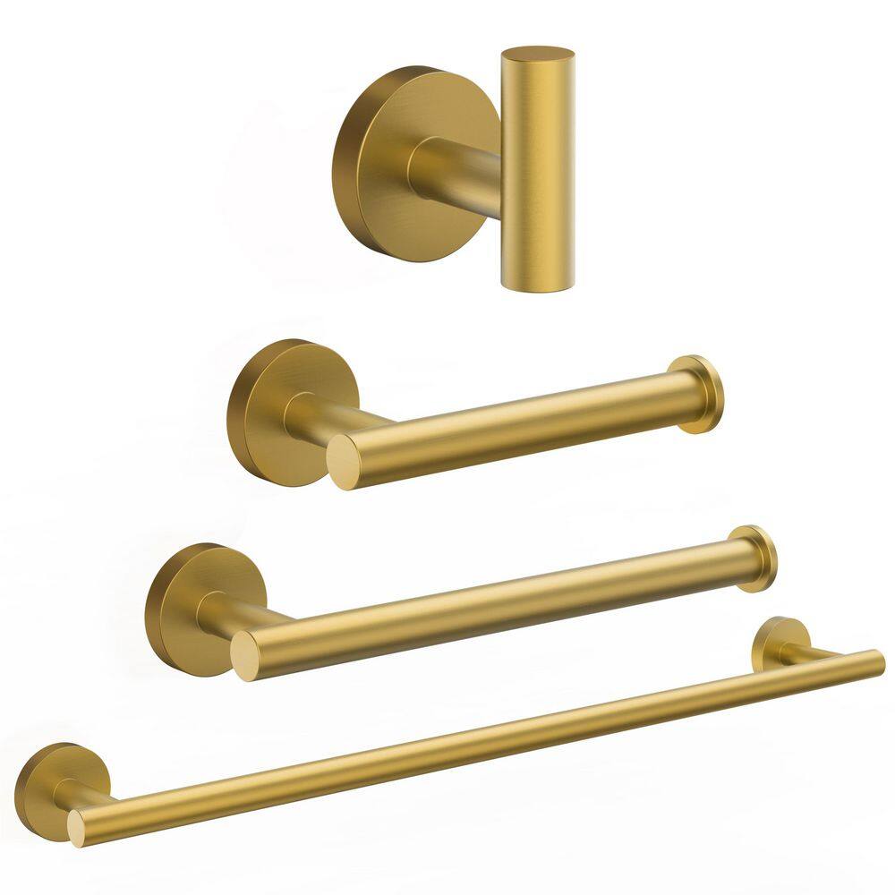 4-Piece Stainless Steel Bath Hardware Set with Towel Bars, Toilet Paper Holder, and Towel Hook in Brushed Gold price history on PriceWatchPro