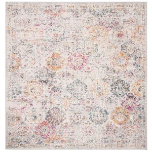 Madison Gray/Gold 7 ft. x 7 ft. Square Distressed Floral Border Area Rug