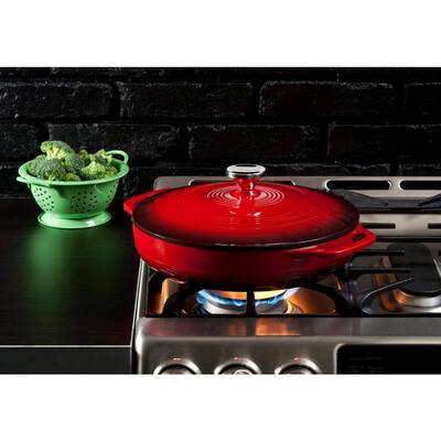 3.6 qt. Enamel Cast Iron Casserole Pan in Red with Lid
