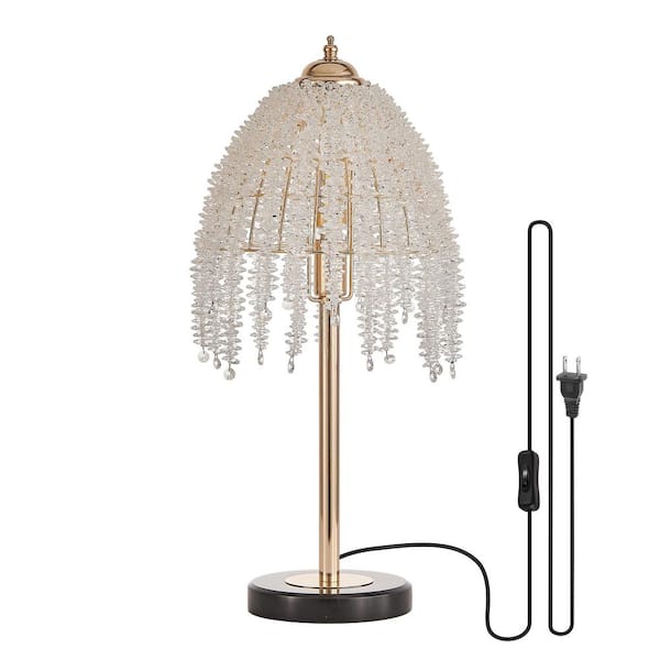 19 in. Indoor Table Lamp with Crystal-Beaded Shade and Marble Textured Base