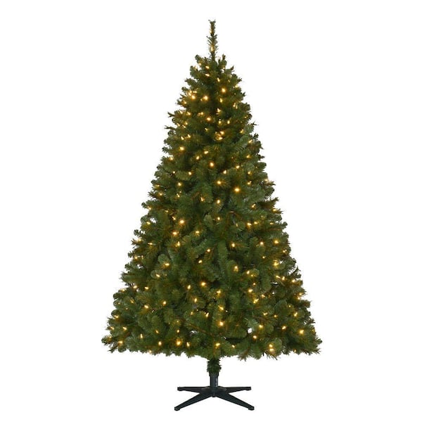 Home Accents Holiday 6.5 ft Wesley Long Needle Pine LED Pre-Lit Artificial Christmas Tree with 300 SureBright Color Changing Lights