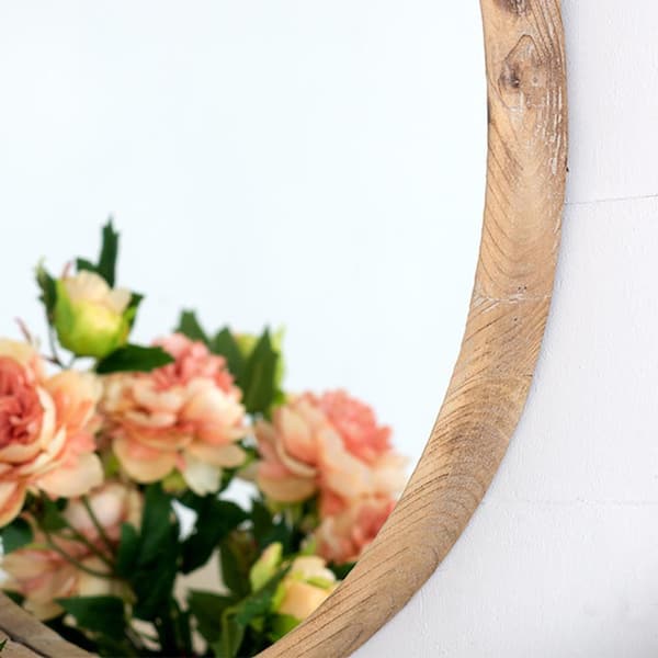 Brown 27.5 in W x 27.5 in. H Cottage Round Wood Framed Mirror Wall Mirror Wall Decor Mirror