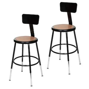 Flynn 27-in. Height Adjustable Stool Masonite Wood, Black Metal Frame with Backrest (Pack of 2)