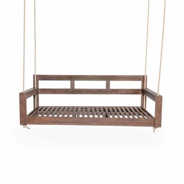 2-Person Wood Porch Swing with Hemp Ropes for Garden, Backyard