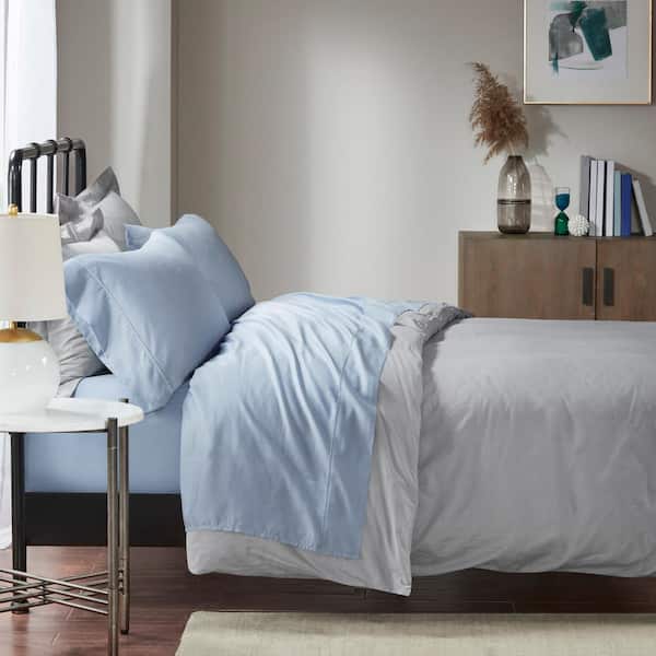 1500-Thread Count 4-Piece Blue Cotton Blend Queen Wrinkle Free Sheet Set