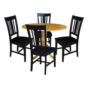 5-Piece 42 in. Oak / Black Dual Drop Leaf Table with 4 Side chairs