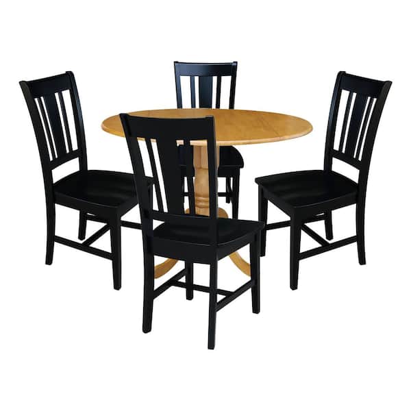 International Concepts 5-Piece 42 in. Oak / Black Dual Drop Leaf Table with 4 Side chairs