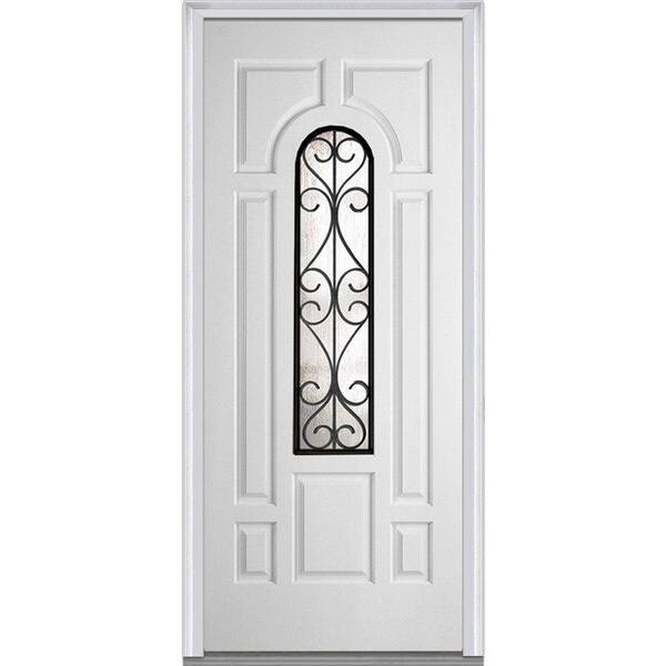 MMI Door 36 in. x 80 in. Camelia Right-Hand Inswing Center Arch Lite Decorative Primed Fiberglass Smooth Prehung Front Door