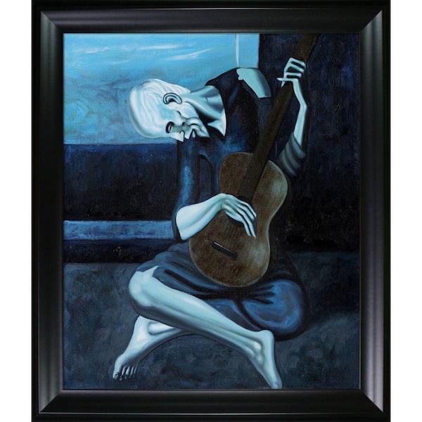 LA PASTICHE The Old Guitarist by Pablo Picasso Black Matte Framed Oil Painting Art Print 25 in. x 29 in.