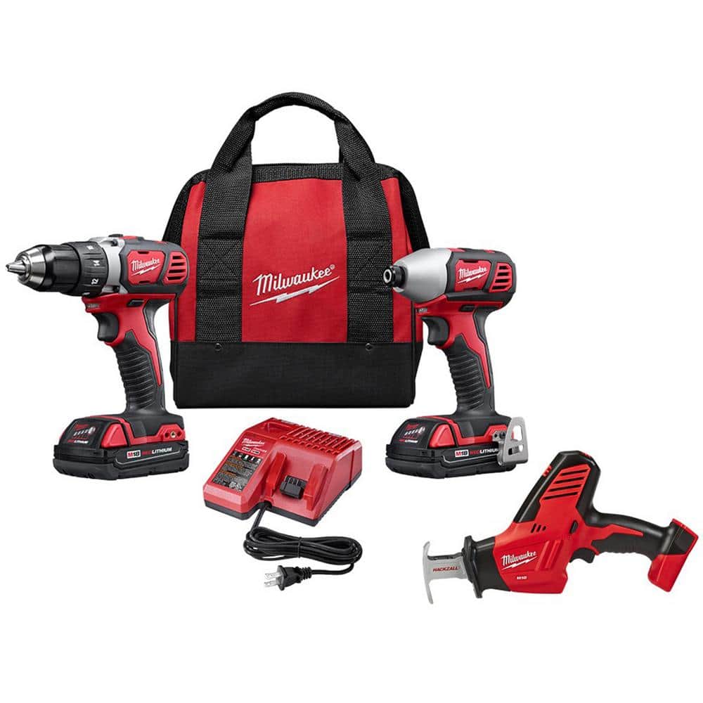 Milwaukee M18 18V Lithium-Ion Cordless Drill Driver/Impact Driver Combo Kit (2-Tool) with (2) Batteries, and Reciprocating Saw -  2691-22-2625-20