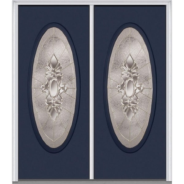 MMI Door 64 in. x 80 in. Heirlooms Right-Hand Inswing Oval Lite Decorative Painted Fiberglass Smooth Prehung Front Door
