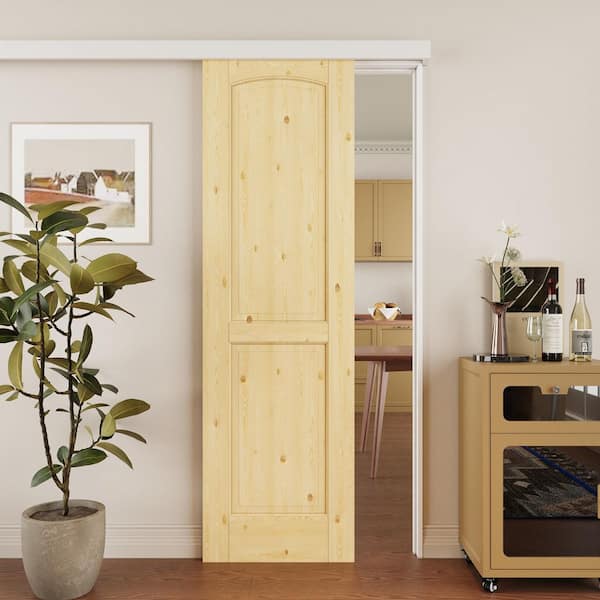 ARK DESIGN 24 in. x 80 in. Hidden Track Style 2-Panel Solid Core Unfinished Pine Wood Sliding Barn Door with Hardware Kit