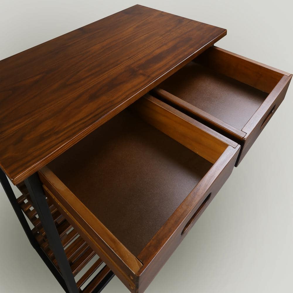19 in.W Two Tone Solid Wood Kitchen Cart with Wine Rack and Drawer - thumbnail 4