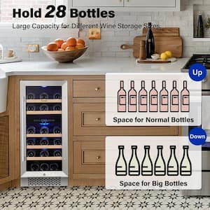 Dual Zone 15 in. 28-Bottles Built-In Wine Cooler Refrigerator 40-65°F Frost-Free w/ Safety Lock and 5 Removable Shelves