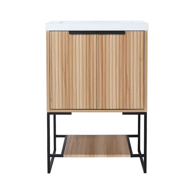 23.6 in. Freestanding Maple Bath Vanity with White Resin Top Unassembled
