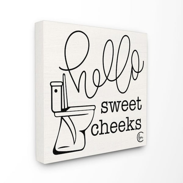 Stupell Industries 24 in. x 24 in. " Toilet Hello Sweet Cheeks Curly Script Cursive" by Penny Lane Publishing Canvas Wall Art