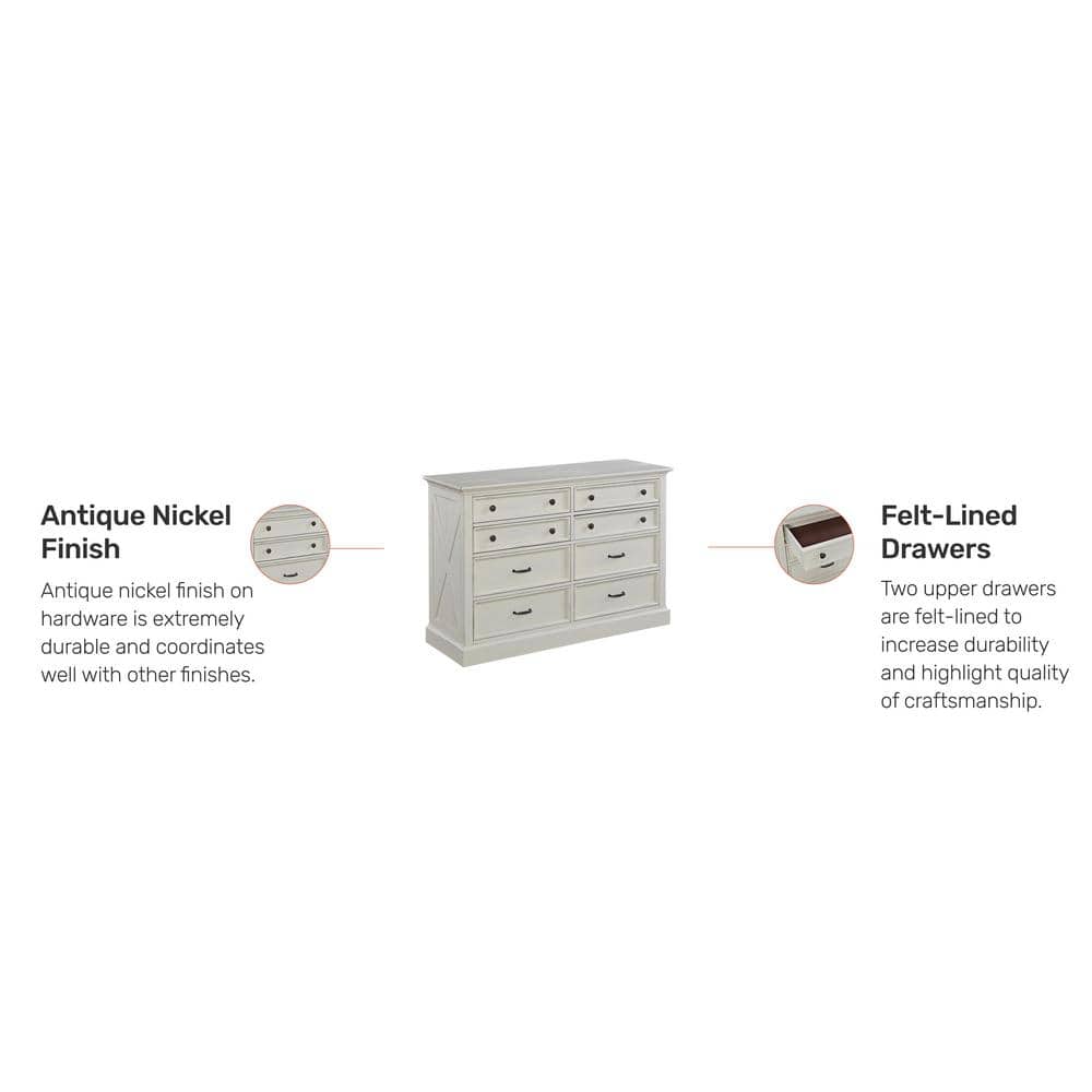 Seaside Lodge White Double Dresser with Felt Lined Drawers