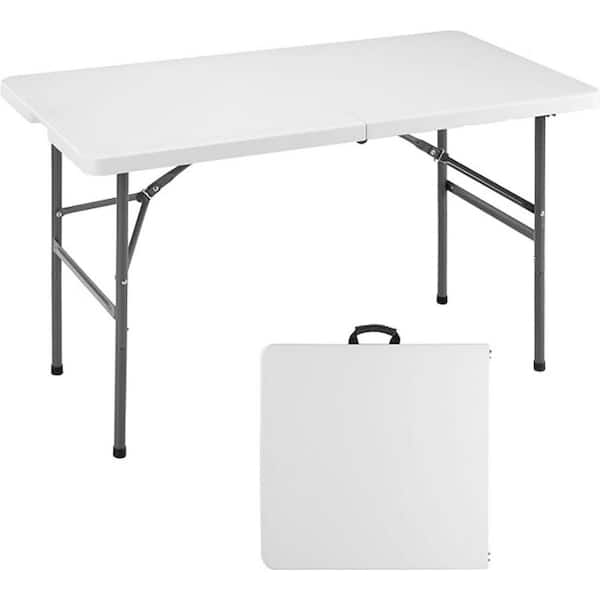 Siavonce 4 in. White Metal Folding Table-Portable, Heavy-Duty Table with Handle for Indoor and Outdoor Use, Easy to Clean