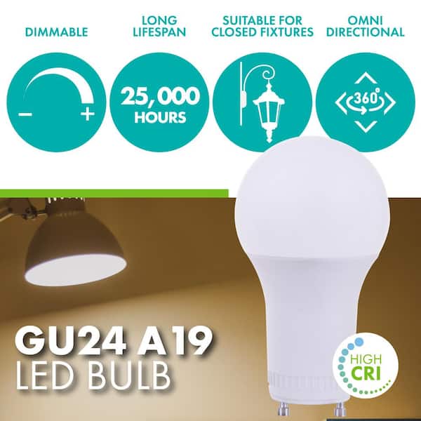 60-Watt Equivalent A19 Dimmable LED Light Bulb with GU24 Base, 3000K Warm White (8-Pack)
