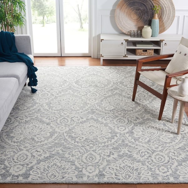 Blossom 8 ft. x 10 ft. Gray/Ivory Geometric Damask Floral Area Rug