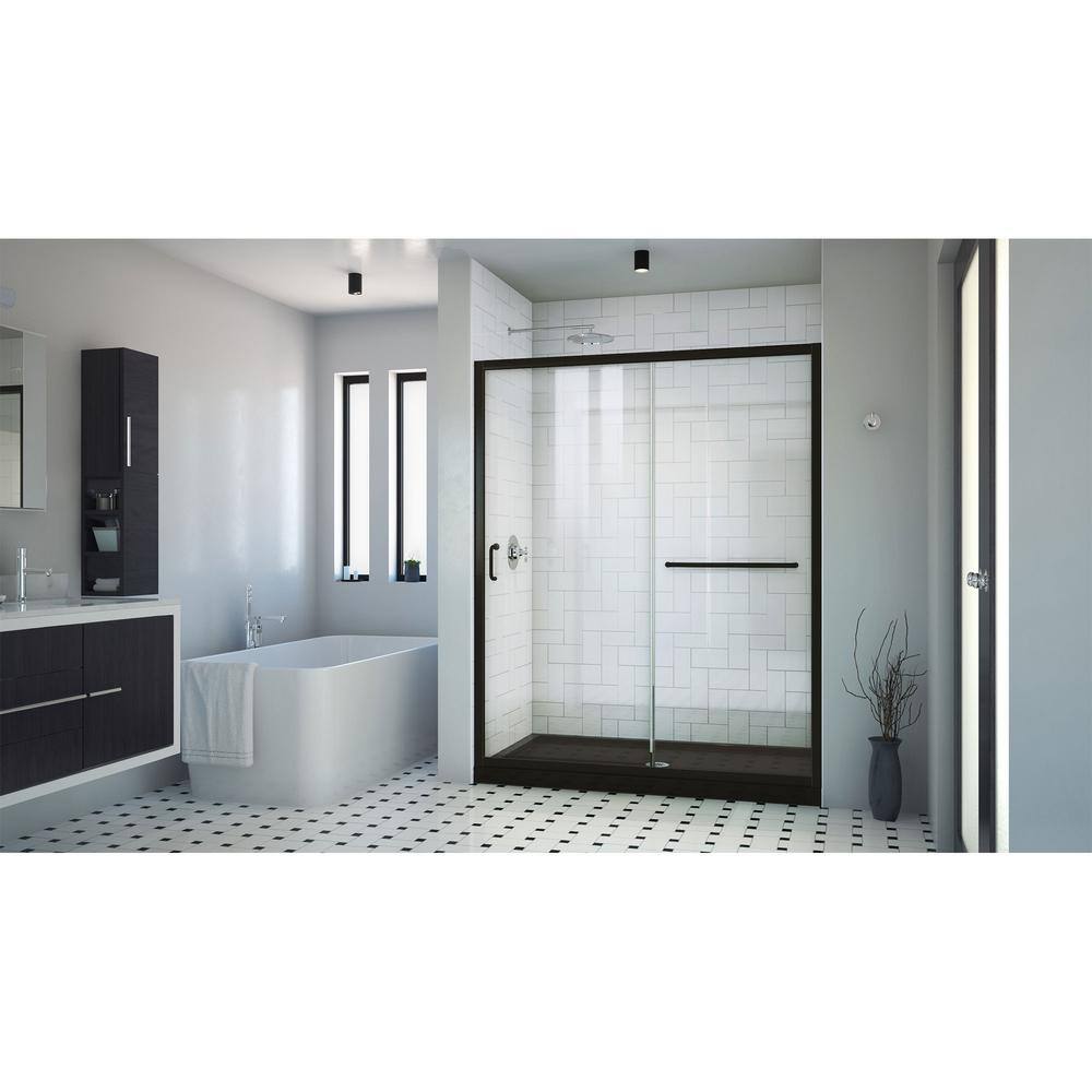 Infinity-Z 60" x 36" Matte Black Sliding Shower Kit with Clear Glass