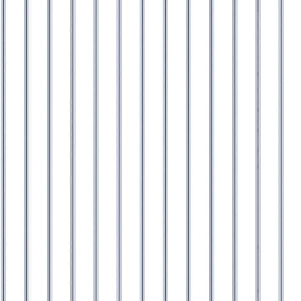 Unbranded Napkin Stripe Navy/White Matte Finish Vinyl on Non-Woven Non-Pasted Wallpaper Sample
