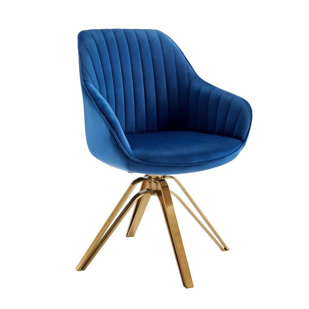 Mazarine Striated Quilted Swivel Accent Chair with Gold Metal Base