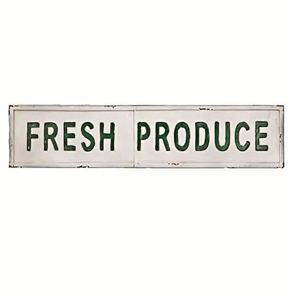 5 in. x 45 in. White Metal Work with Fresh Produce Letters Wall Art Sign