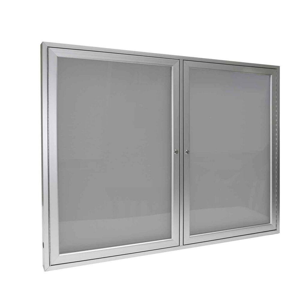ghent 2Door Enclosed 36 in. x 60 in. Bulletin Board, Vinyl, Silver, (1Pack) PA23660VX193