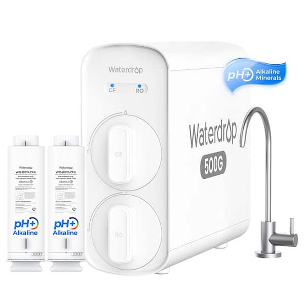 WD G5P500A Alkaline Mineral pH + Reverse Osmosis Water System 8 Stage 2:1 Pure to Drain 500GPD Extra 2 G5P500A-CF Filter