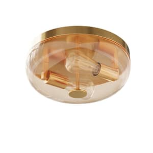 11.8 in. 2-Light Industrial Bronze Flush Mount Farmhouse Close to Ceiling Light Fixture with Clear Glass Shade