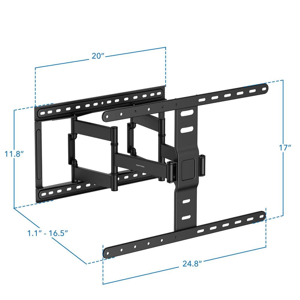 Ultra-Slim Full Motion Black Steel TV Wall Mount