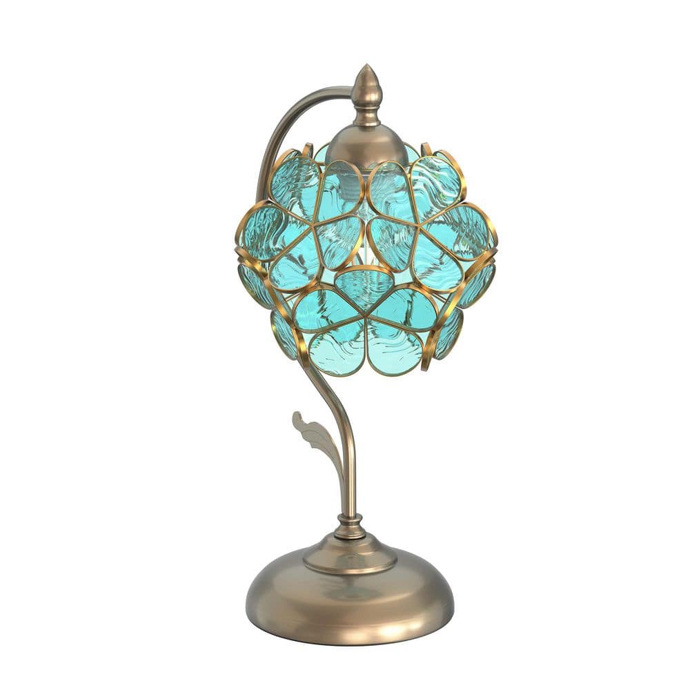 16.5 in. Tiffany Style Cherry Blossom Green Glass Table Lamp, 1-Light Decorative Stained Glass Lamp with Brass Base price history on PriceWatchPro