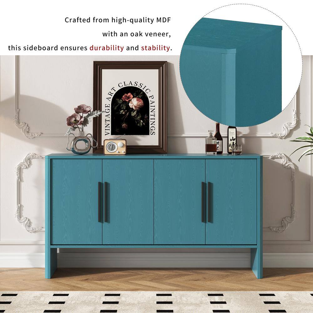 Antique Blue MDF 59 in. Hinged Door Sideboard with Adjustable Shelves