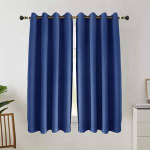 70 in. W x 108 in. L 100% Total Heavy-Duty Linen Textured Thermal Blackout Curtains, Dark Blue（1-pack）