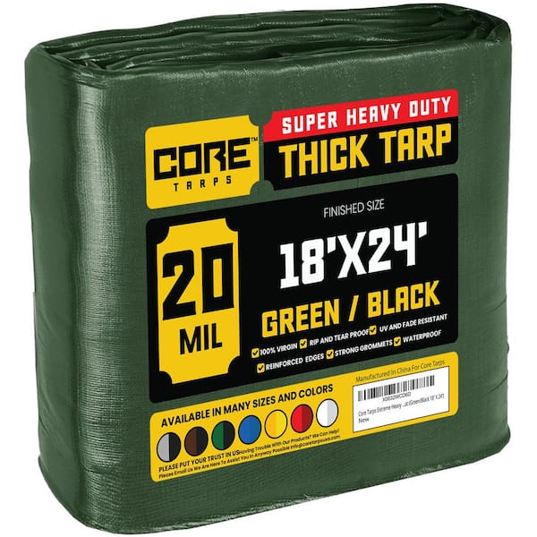 CORE TARPS 18 ft. x 24 ft. Green/Black 20 Mil Heavy Duty Polyethylene Tarp, Waterproof, UV Resistant, Rip and Tear Proof