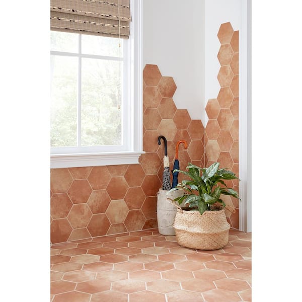 Daltile Delrona Saltillo Matte 8 In X, Hexagon Floor Tile Bathroom Home Depot