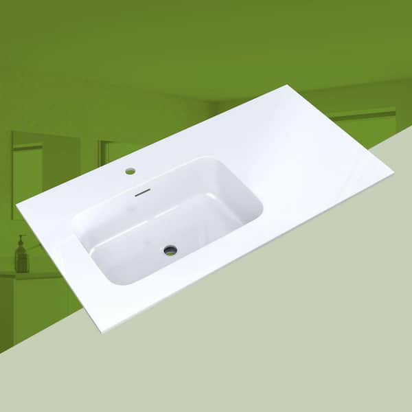 42 in. W x 22 in. D Rectangular Single Sink Bathroom Vanity Top White Solid Surface Resin Vanity Top in Glossy White