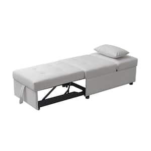 SignatureHome Light White Vinyl Vinyl/Linen Convertible Ottoman Chair Bed Sleeper with Reclining Positions 3