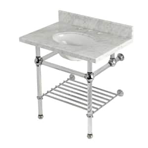 Templeton 30 in. Marble Console Sink with Acrylic Legs in Carrara Marble Polished Chrome