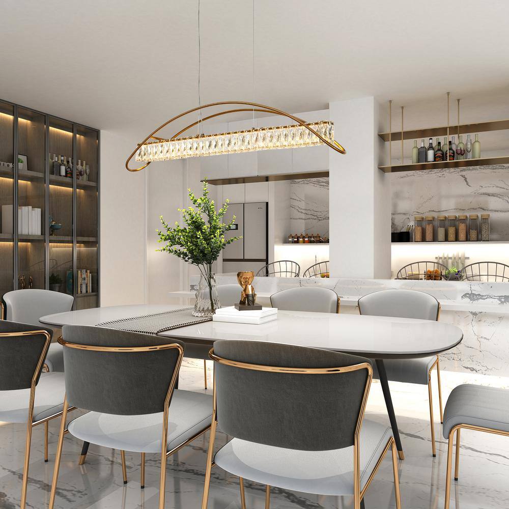 Modern Gold LED Crystal Linear Island Chandelier
