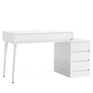 Helotes 1-Piece Glossy White Makeup Vanity Desk with 5 Drawers, Modern Dressing Table for Bedroom