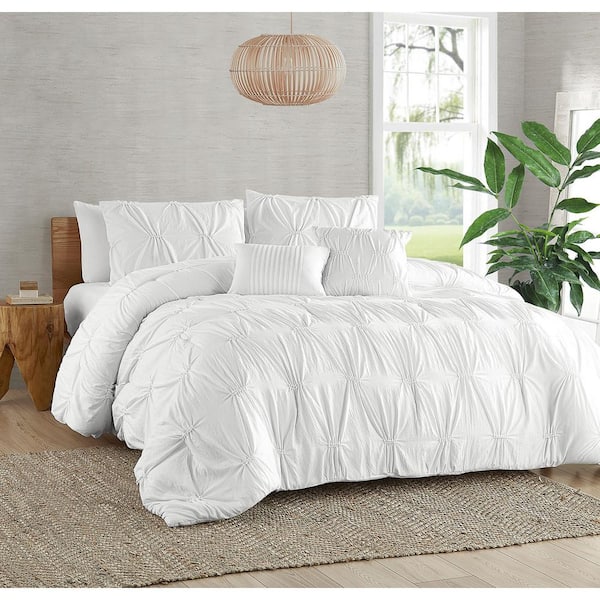 Unbranded 5-Piece White Garment Washed Elastic Microfiber King Comforter Set