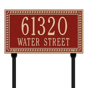 Egg and Dart Rectangular Red/Gold Standard Lawn Two Line Address Plaque