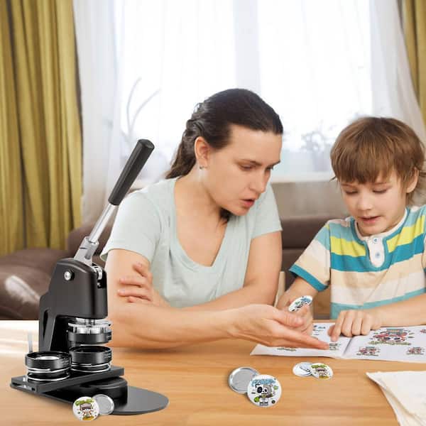 Button Maker Machine, Multiple Sizes 1+2.25 in. Badge Punch Press Kit, Children DIY Gift Pin Maker, Button Making Supply