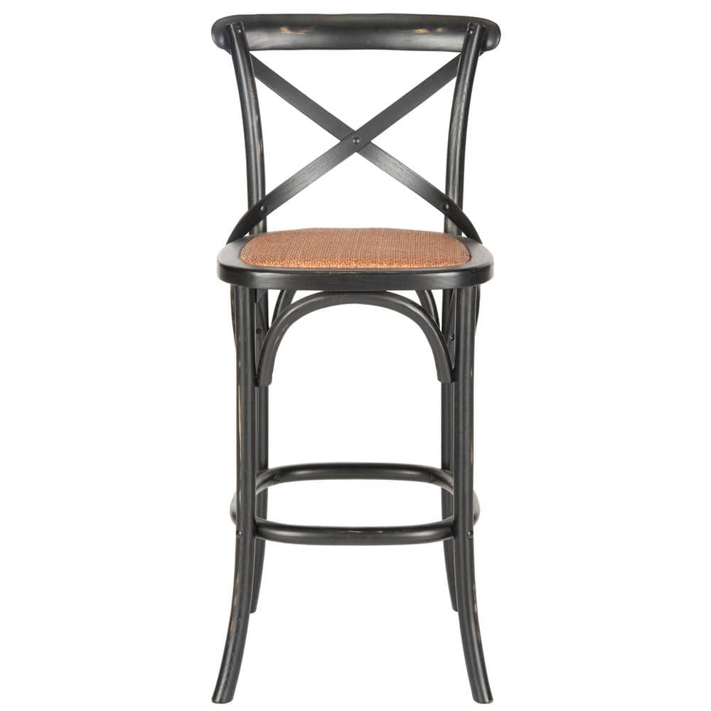 Franklin Black Oak and Rattan X-Back Bar Stool