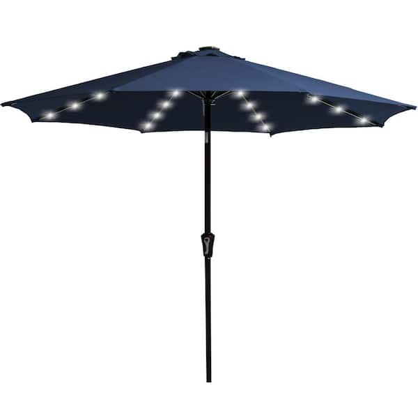 JEAREY 10 ft. Steel Lighted Market Tilt Solar Umbrella With Crank in Navy