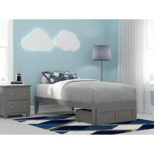 Colorado Grey Twin Solid Wood Storage Platform Bed with Foot Drawer and USB Turbo Charger