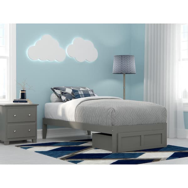 AFI Colorado Grey Twin Solid Wood Storage Platform Bed with Foot Drawer and USB Turbo Charger