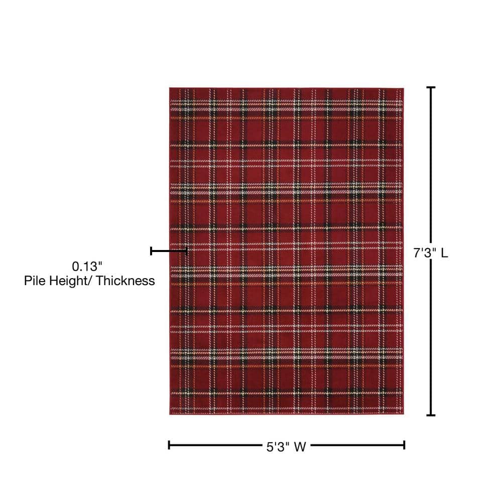 Red Plaid 5' x 7' Synthetic Area Rug